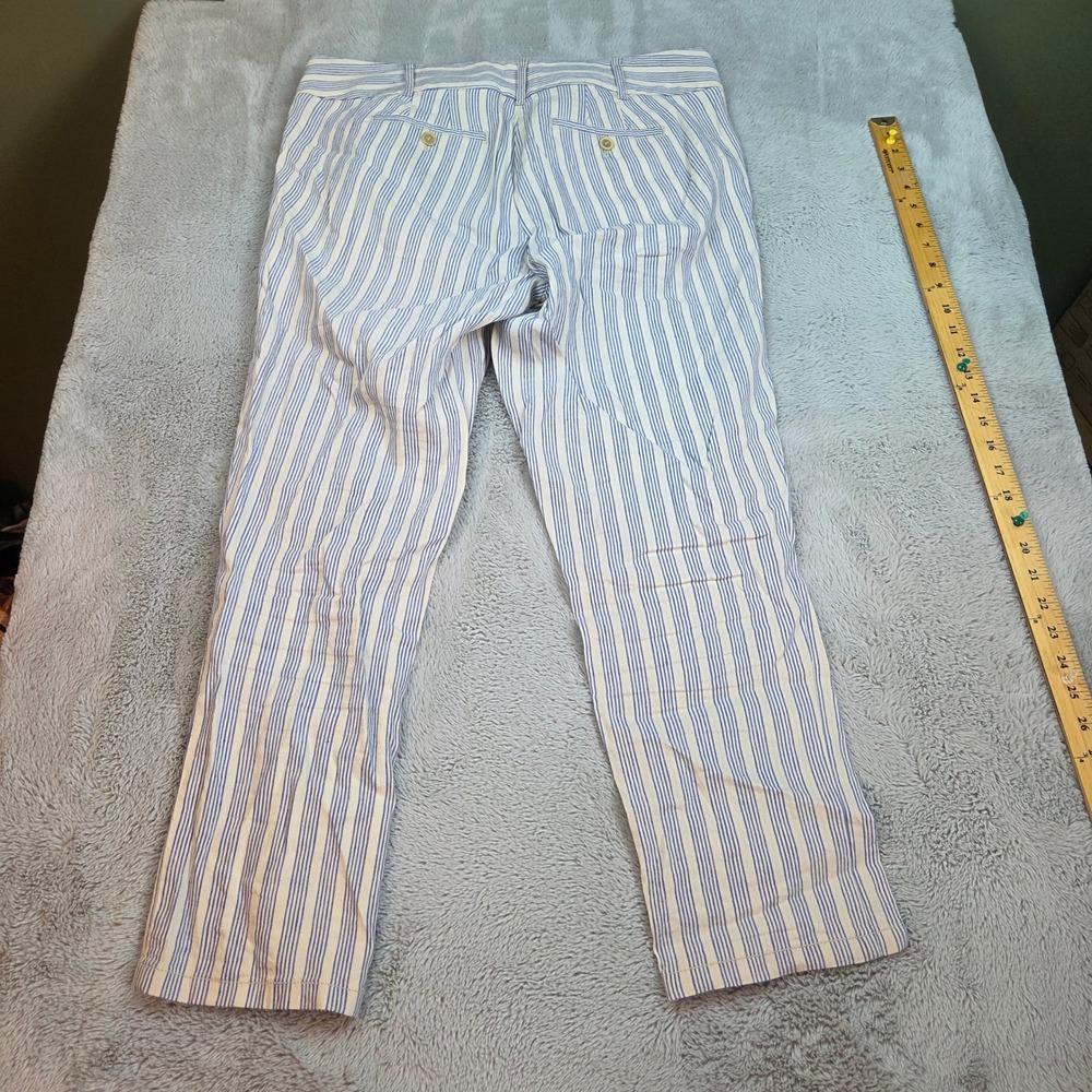 Ann Taylor LOFT Linen Striped Marisa Fit Cropped Pants Women Sz 10 Blue & Cream - Picture 9 of 9